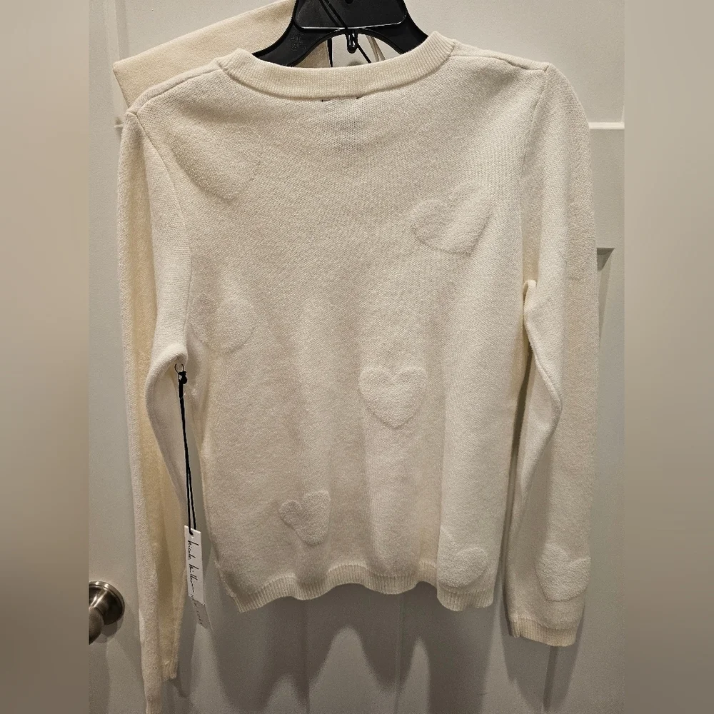 NWT Nicole Miller Cream Heart Knit Sweater + Matching Wristlet | Medium